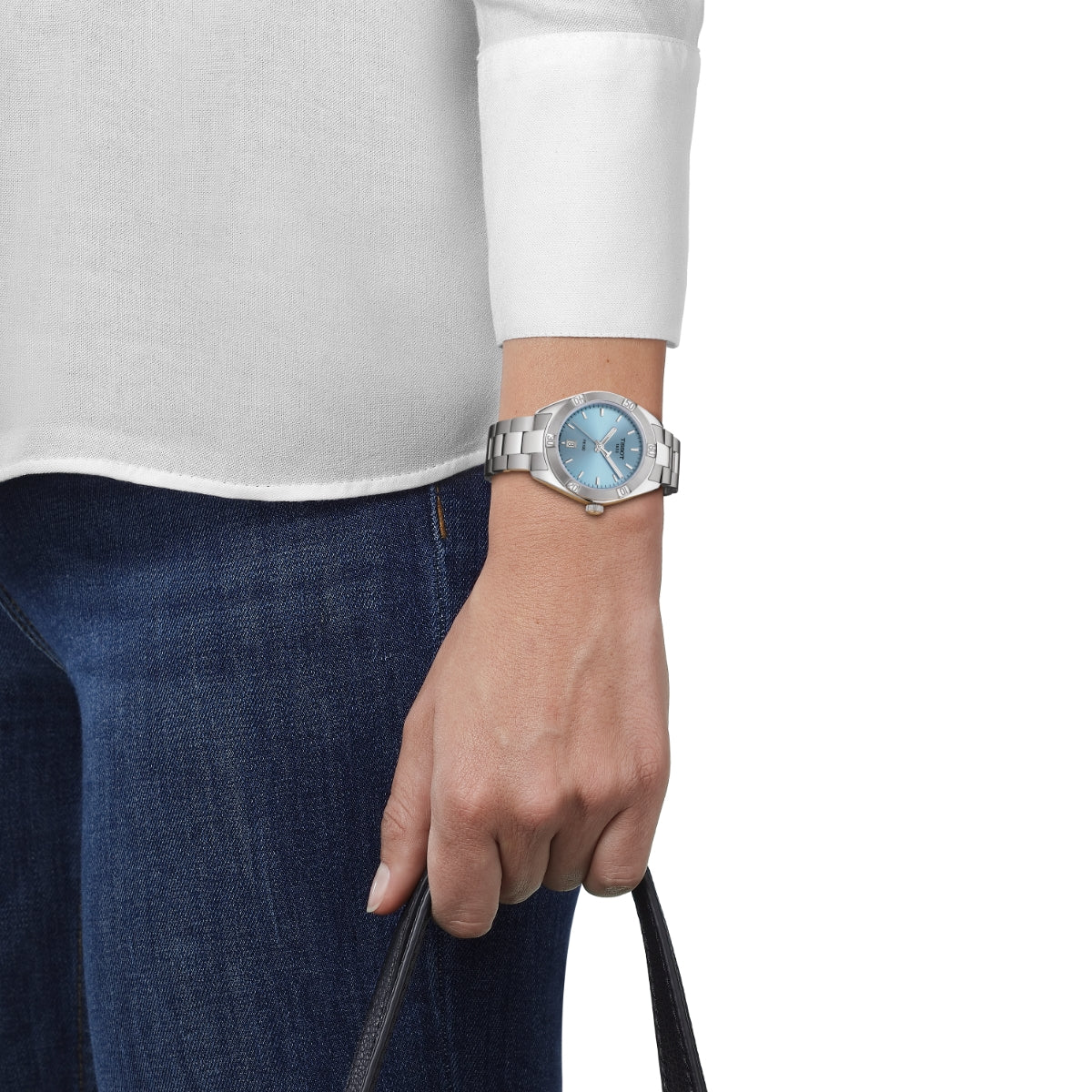 Tissot Ladies' Sport Chic Stainless Steel Watch with Teal Dial front view