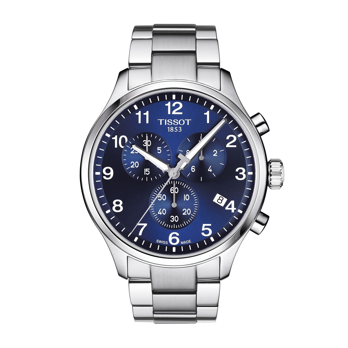 stainless steel men's Tissot XL Classic quartz watch with blue dial