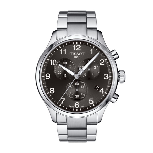 Tissot Men's Chrono XL Classic Stainless Steel Watch with Black Dial
