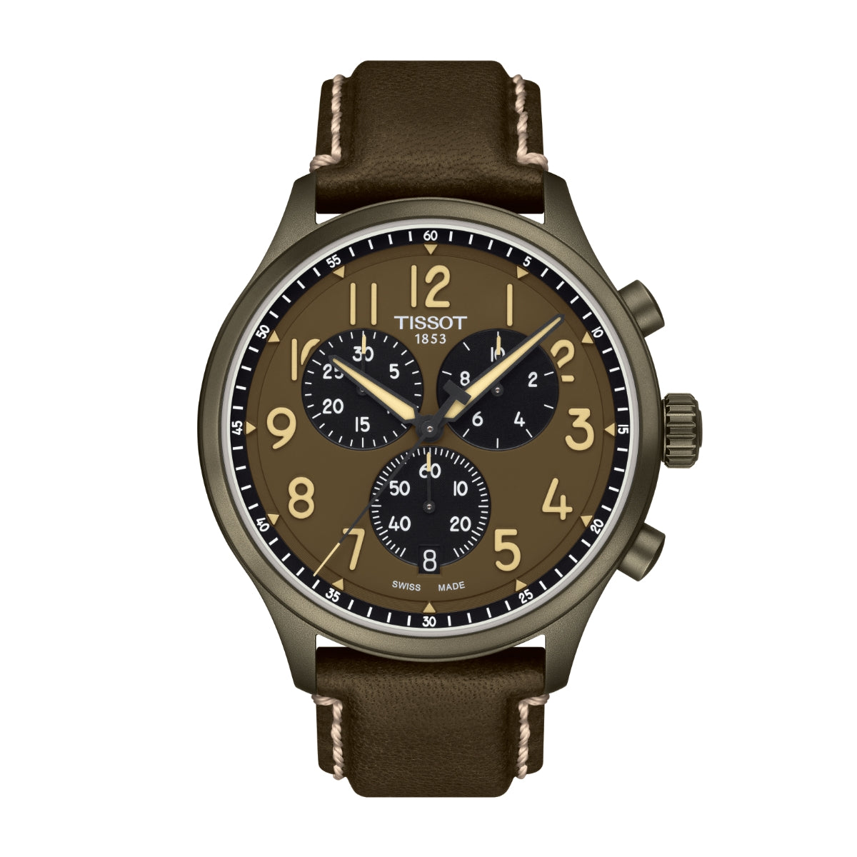 Tissot Men's Chrono XL Khaki Stainless Steel Watch with Brown Dial & Brown Leather Strap