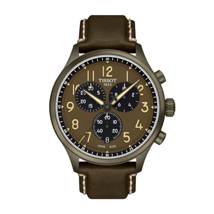 Tissot Men's Chrono XL Khaki Stainless Steel Watch with Brown Dial & Brown Leather Strap