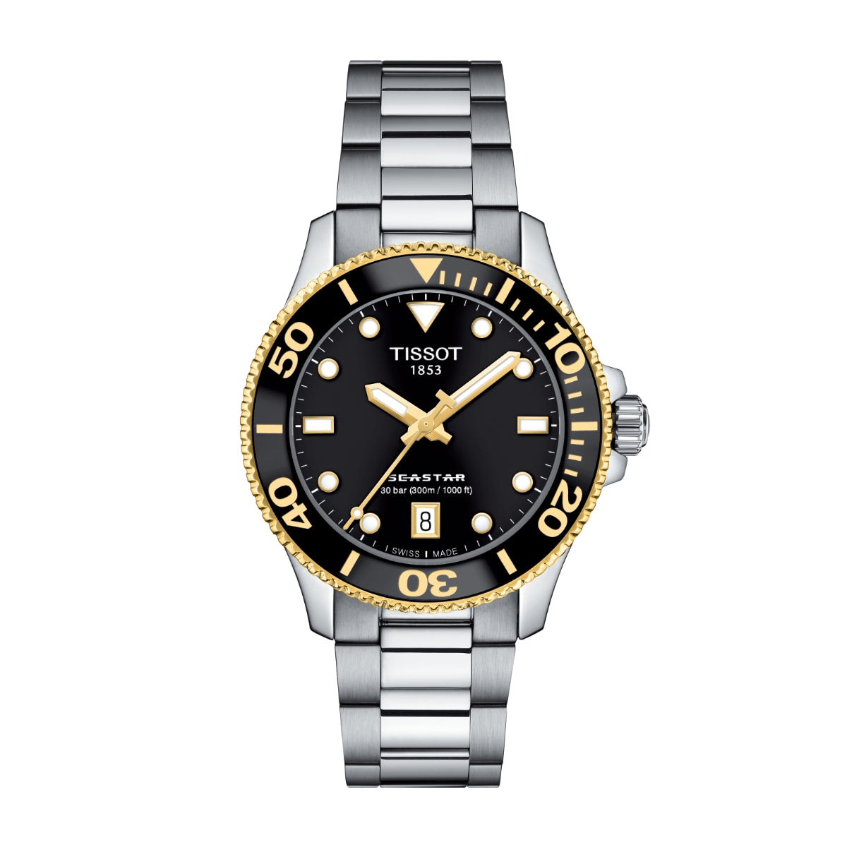 Tissot Seastar 1000 Stainless Steel Watch with Black & Gold-Tone Dial