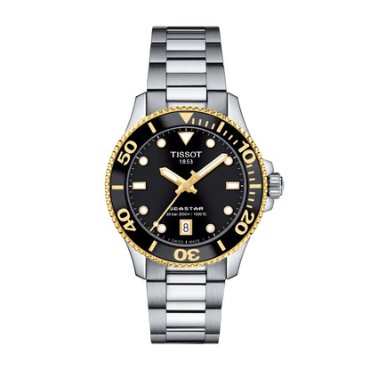 Tissot Seastar 1000 Stainless Steel Watch with Black & Gold-Tone Dial