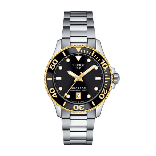 Tissot Seastar 1000 Stainless Steel Watch with Black & Gold-Tone Dial