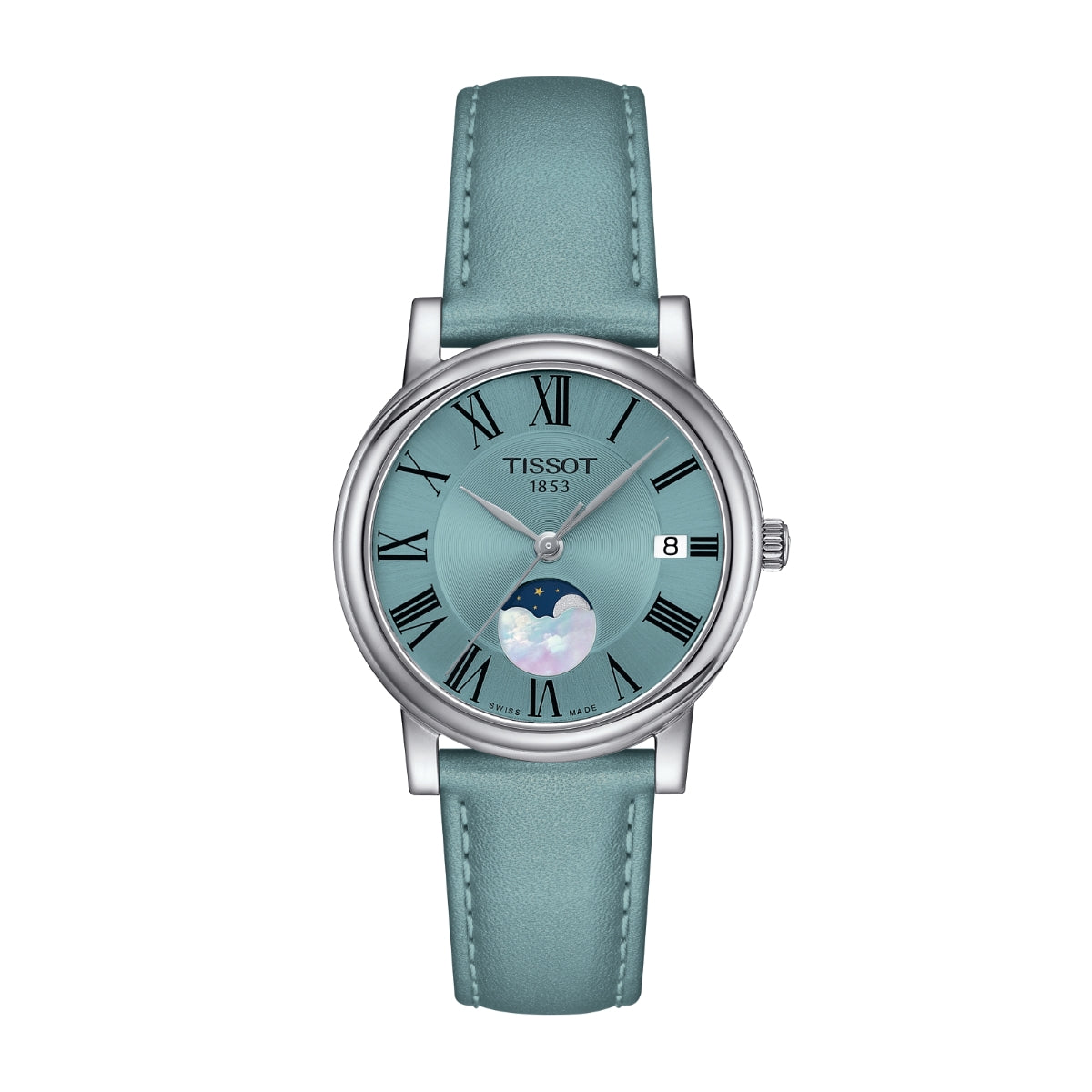 Tissot Ladies' Carson Moonphase Stainless Steel Watch with Teal Dial & Teal Leather Strap