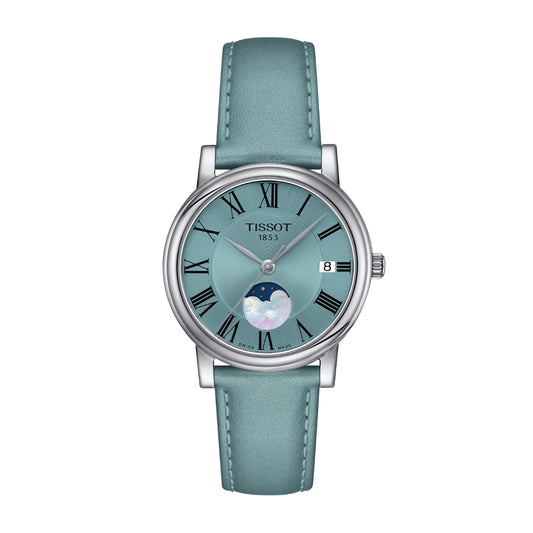 Tissot Ladies' Carson Moonphase Stainless Steel Watch with Teal Dial & Teal Leather Strap