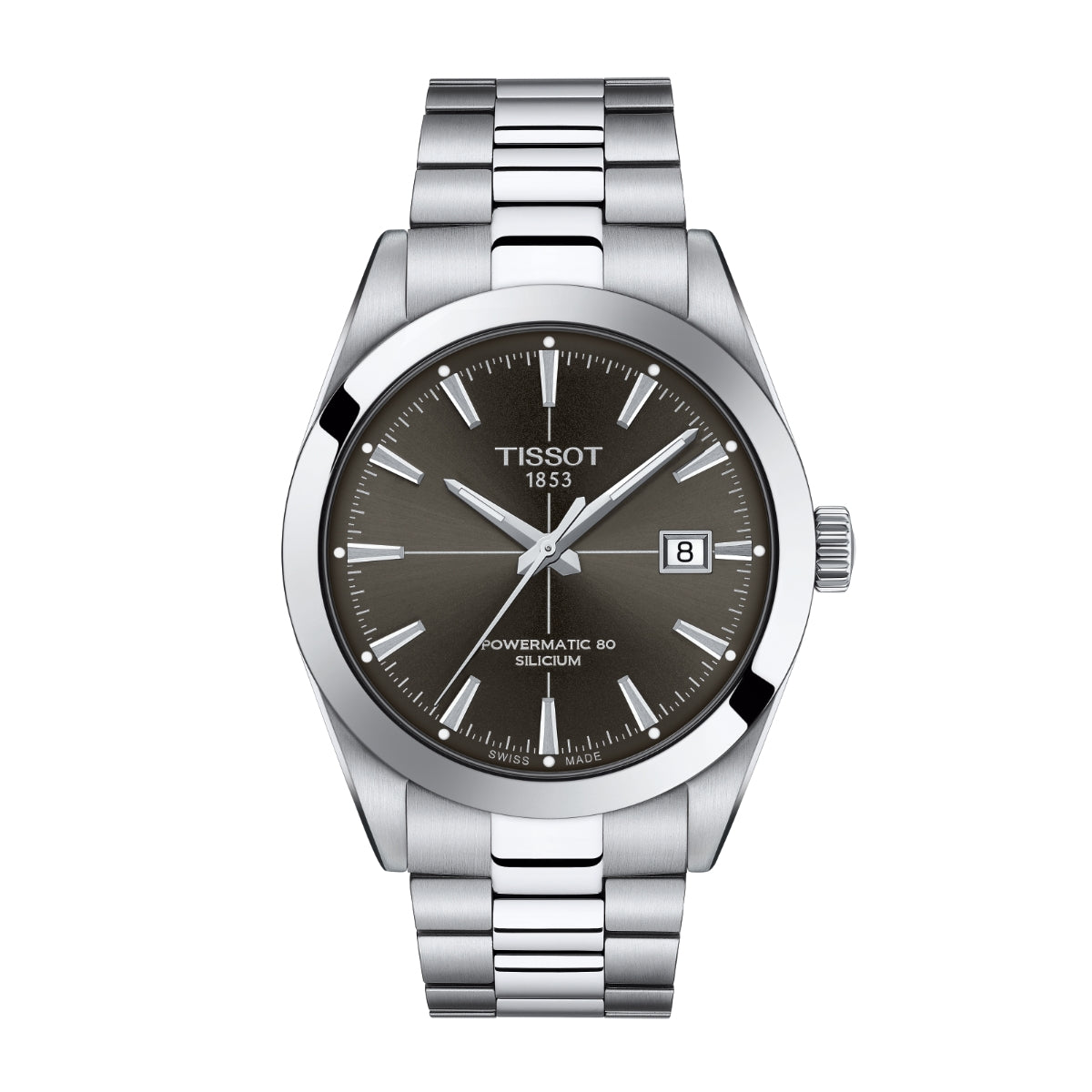Tissot Men's Gentleman Powermatic 80 Silicium Stainless Steel Watch with Black Dial