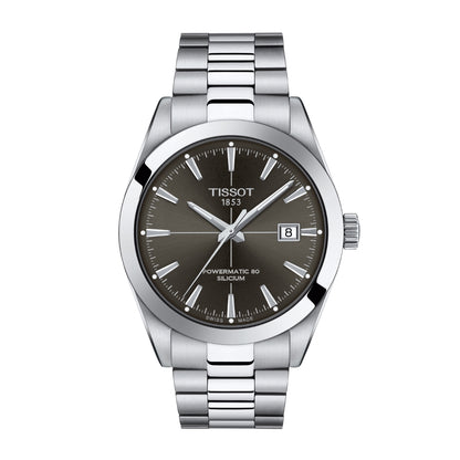 Tissot Men's Gentleman Powermatic 80 Silicium Stainless Steel Watch with Black Dial