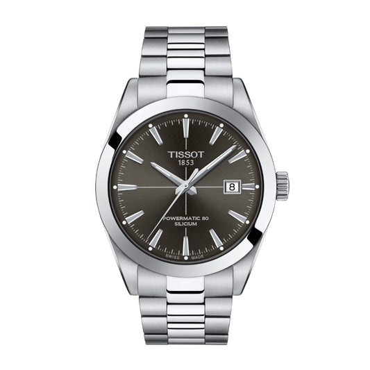 Tissot Men's Gentleman Powermatic 80 Silicium Stainless Steel Watch with Black Dial
