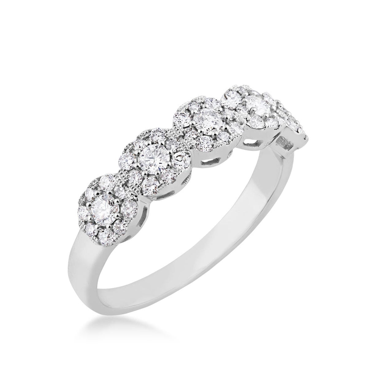 5/8 ct. tw. 5-Stone Diamond Halo Anniversary Ring in 10K White Gold front view