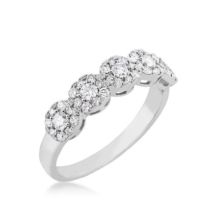 5/8 ct. tw. 5-Stone Diamond Halo Anniversary Ring in 10K White Gold front view