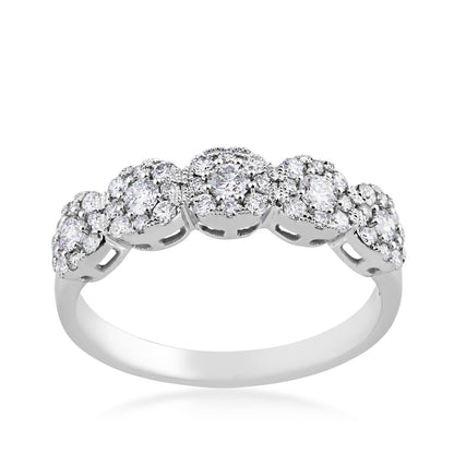 5/8 ct. tw. 5-Stone Diamond Halo Anniversary Ring in 10K White Gold
