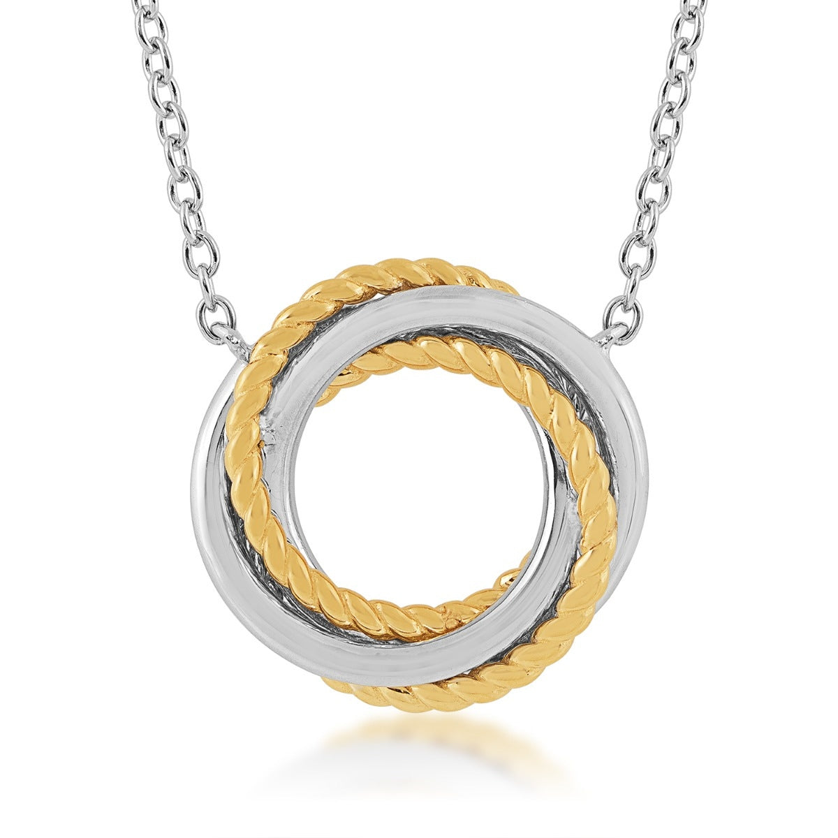 Rope Swirl Circle Necklace in Sterling Silver & 10K Yellow Gold