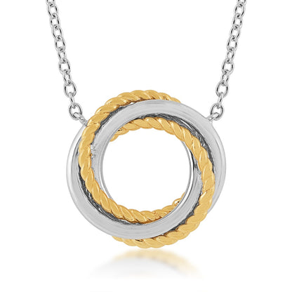 Rope Swirl Circle Necklace in Sterling Silver & 10K Yellow Gold