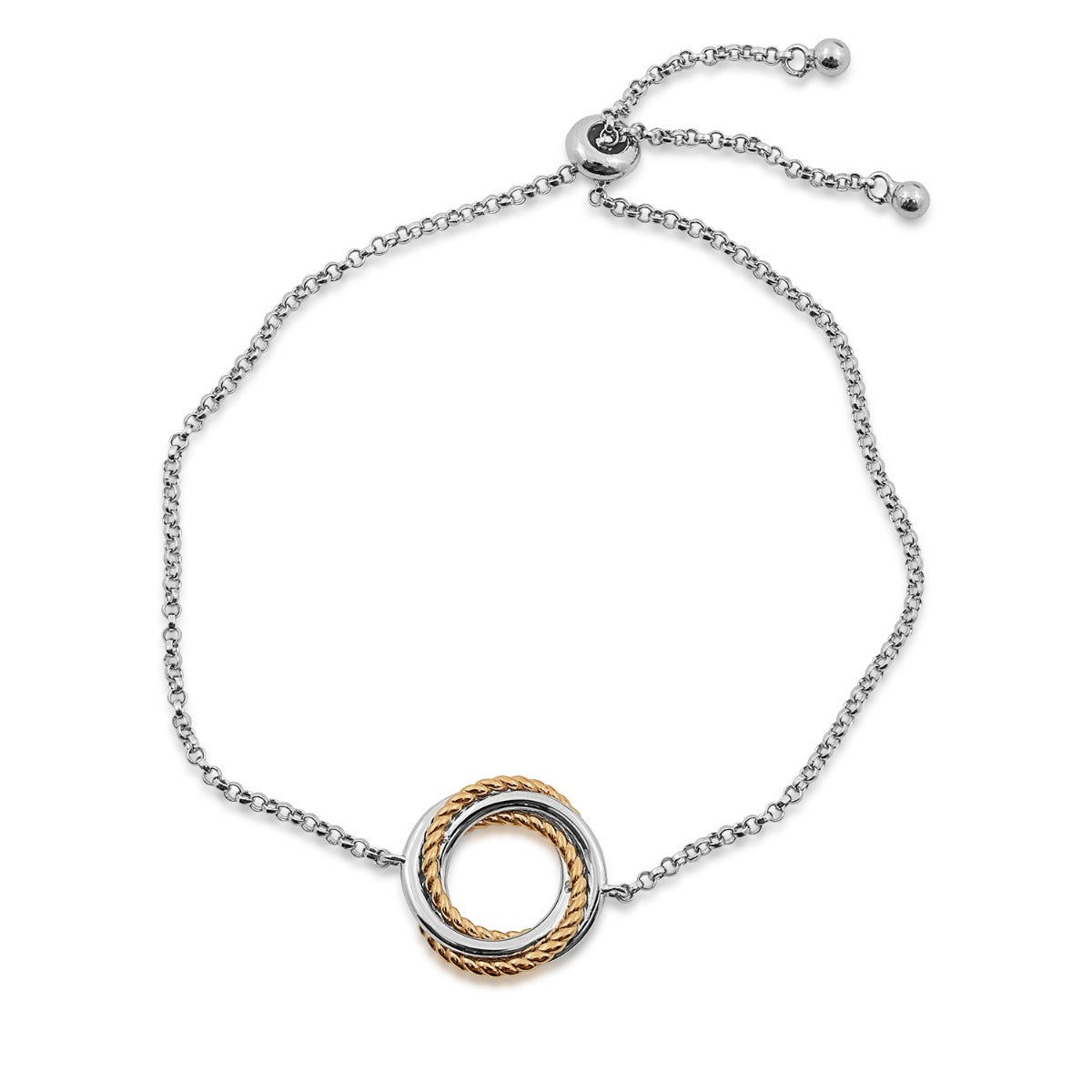 Rope Swirl Circle Bolo Bracelet in Sterling Silver & 10K Yellow Gold