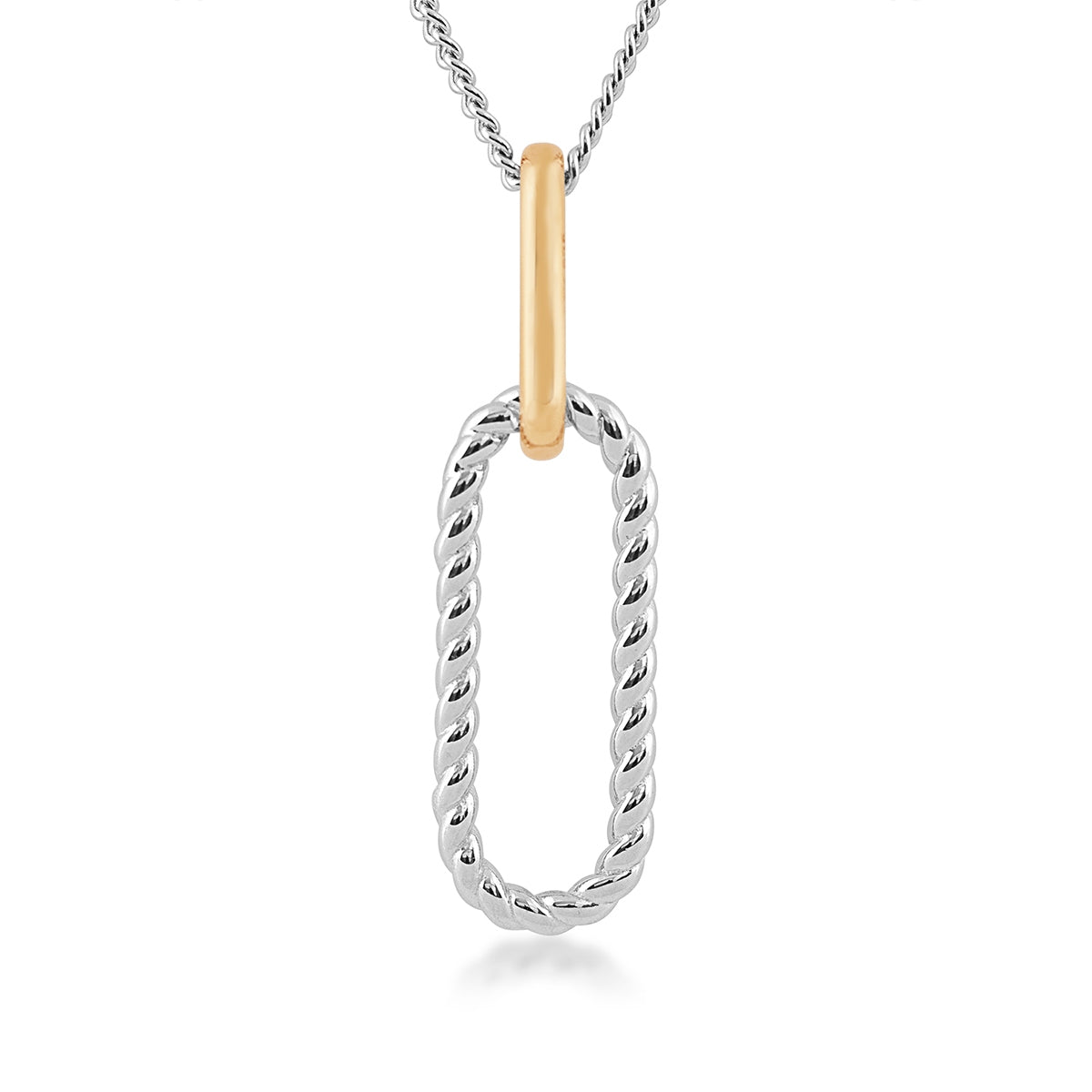 Rope Paperclip Pendant in Sterling Silver & 10K Yellow Gold