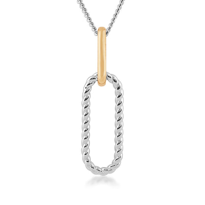 Rope Paperclip Pendant in Sterling Silver & 10K Yellow Gold