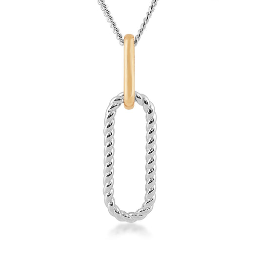 Rope Paperclip Pendant in Sterling Silver & 10K Yellow Gold