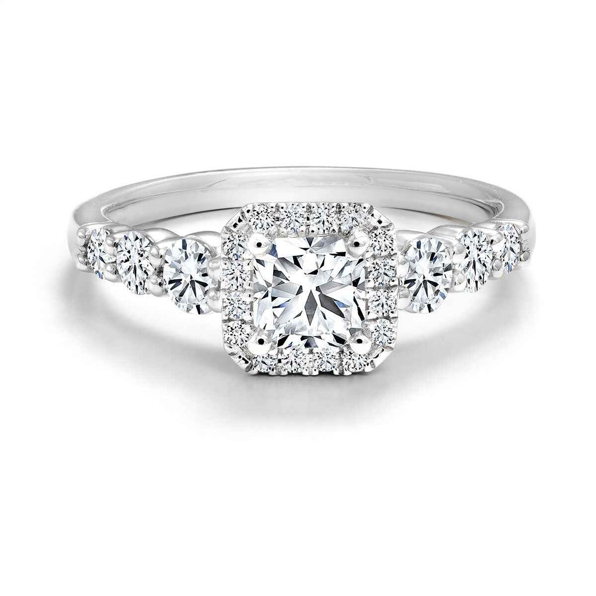 Forevermark Black Label 1 ct. tw Square Cut Halo Diamond Engagement Ring with Six Round Accent Diamonds in 18K White Gold