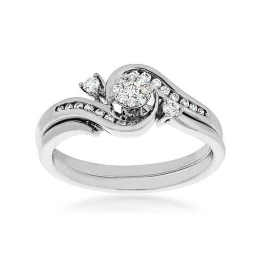 True Promise 1/4 ct. tw. Diamond Cluster Wedding Set in 10K White Gold