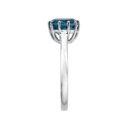 Round London Blue Topaz Solitaire Ring in 10K White Gold close-up detail