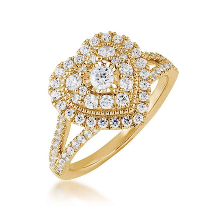 True Promise 1 ct. tw. Diamond Heart-Shaped Cluster Engagement Ring with Miracle Plate in 10K Yellow Gold front view