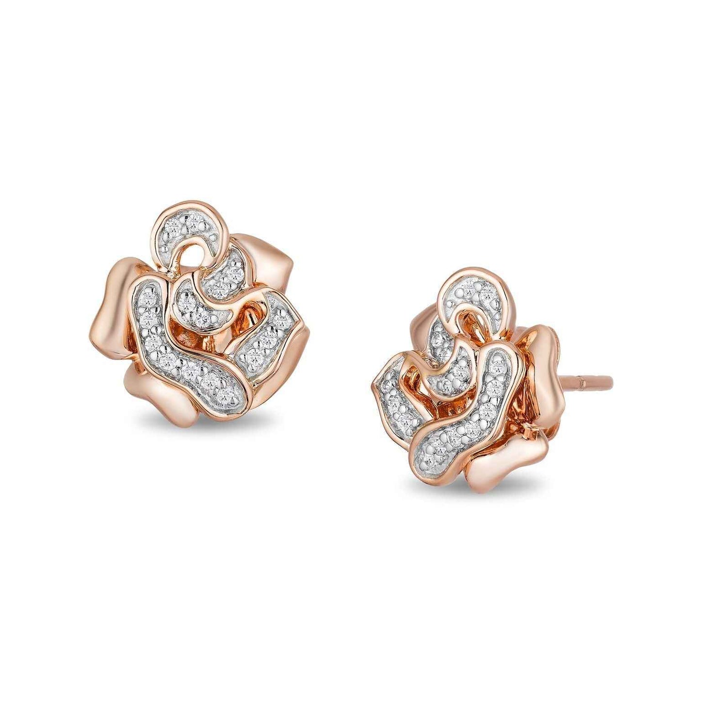 Enchanted Disney 1/10 ct. tw. Belle Rose Post Earrings in 10K Pink Gold