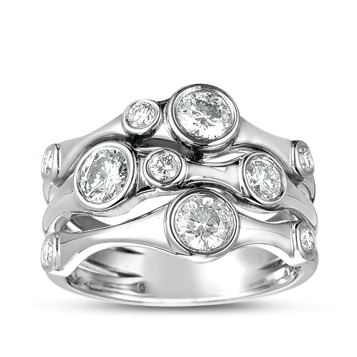 1 ct. tw. Diamond Multirow Scattered Bezel Set Ring in 14K White Gold