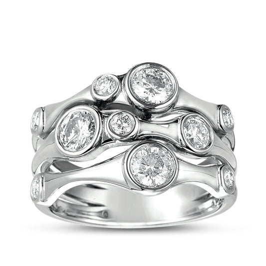 1 ct. tw. Diamond Multirow Scattered Bezel Set Ring in 14K White Gold