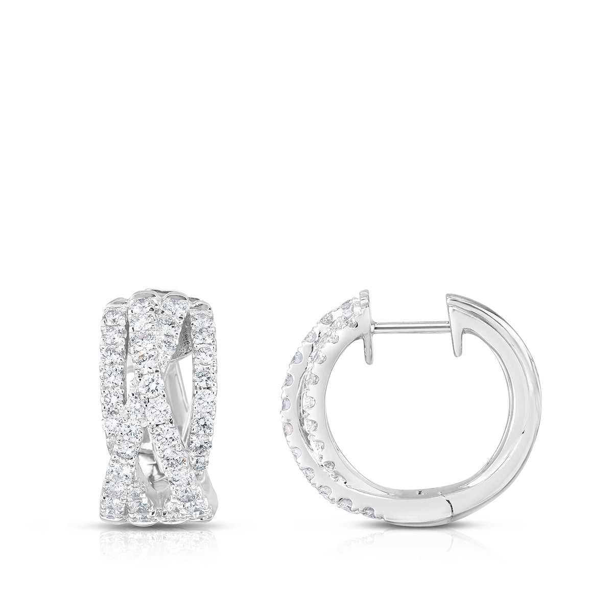 1-1/3 ct. tw. Diamond Multirow Crossover Hoop Earrings in 14K White Gold