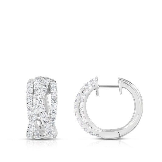 1-1/3 ct. tw. Diamond Multirow Crossover Hoop Earrings in 14K White Gold