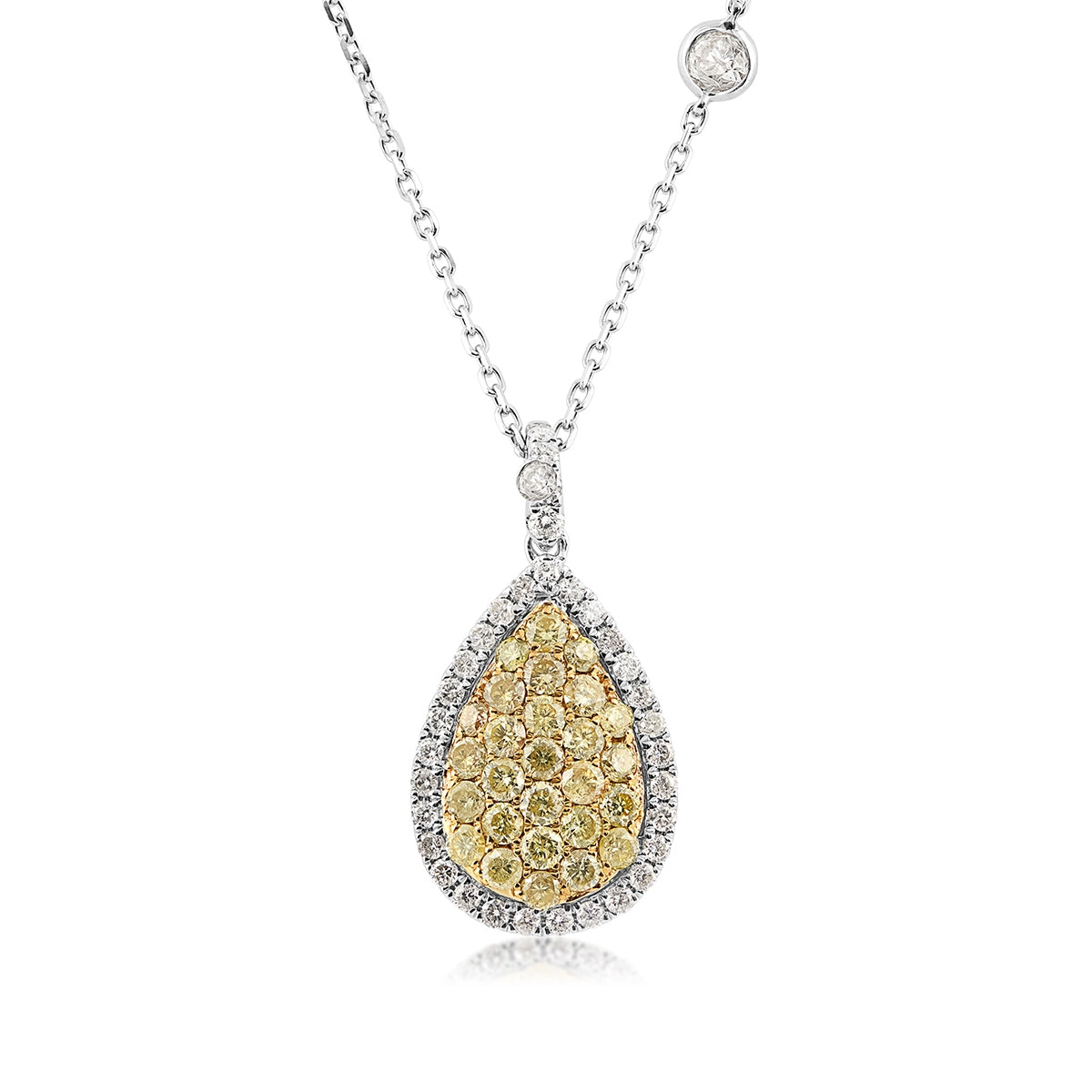 7/8 ct. tw. Yellow & White Diamond Pear-Shaped Cluster Pendant in 14K White & Yellow Gold