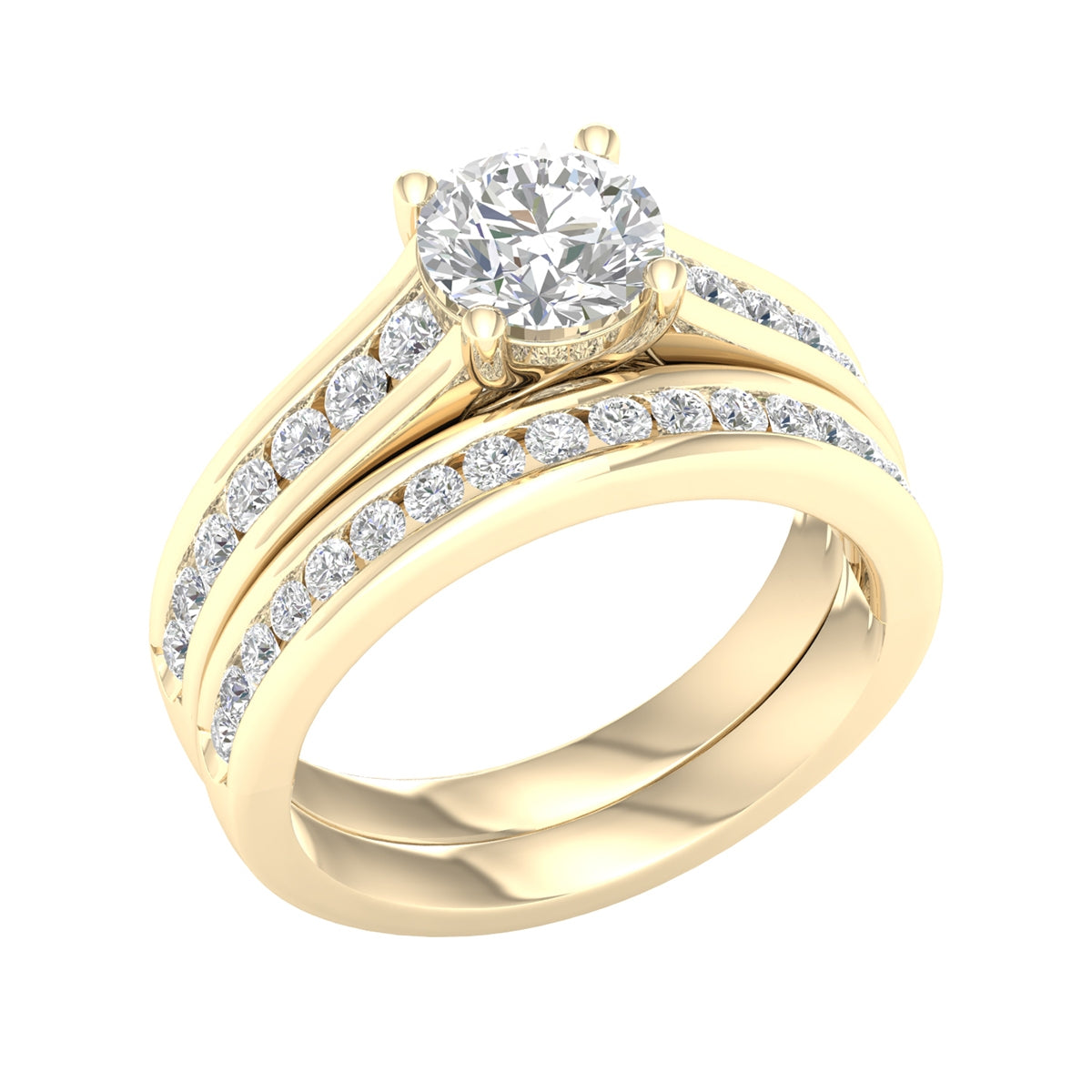 Adamante 2 ct. tw. Lab-Grown Round Brilliant Diamond Wedding Set in 14K Yellow Gold front view (2)