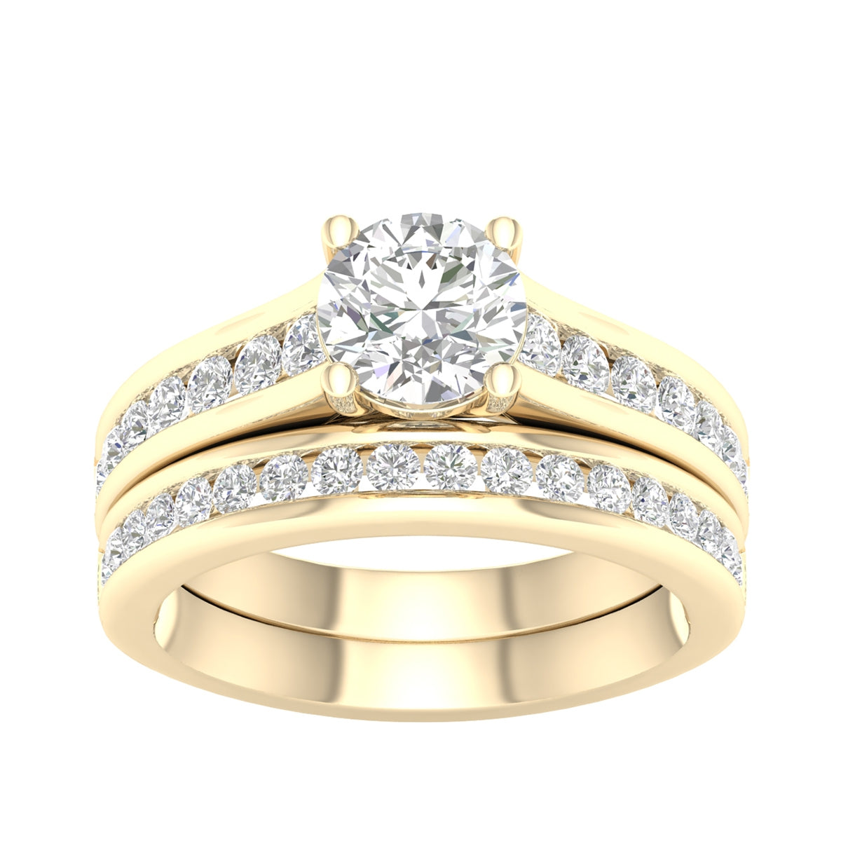 Adamante 2 ct. tw. Lab-Grown Round Brilliant Diamond Wedding Set in 14K Yellow Gold (2)
