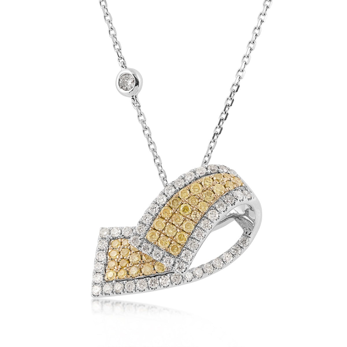 7/8 ct. tw. Yellow & White Diamond Asymmetrical Pave Crossover Pendant in 14K White & Yellow Gold