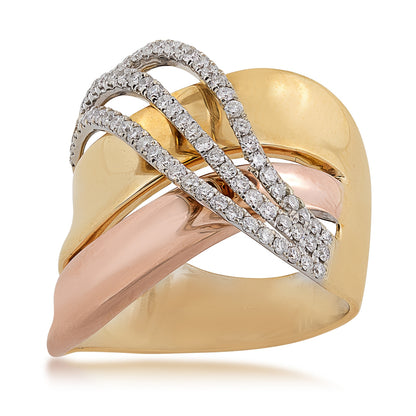 1/2 ct. tw. Diamond Wide Band Crossover Ring in 14K Tri-Tone Gold