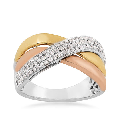 3/8 ct. tw. Diamond Crossover Ring in 14K Tri-Tone Gold