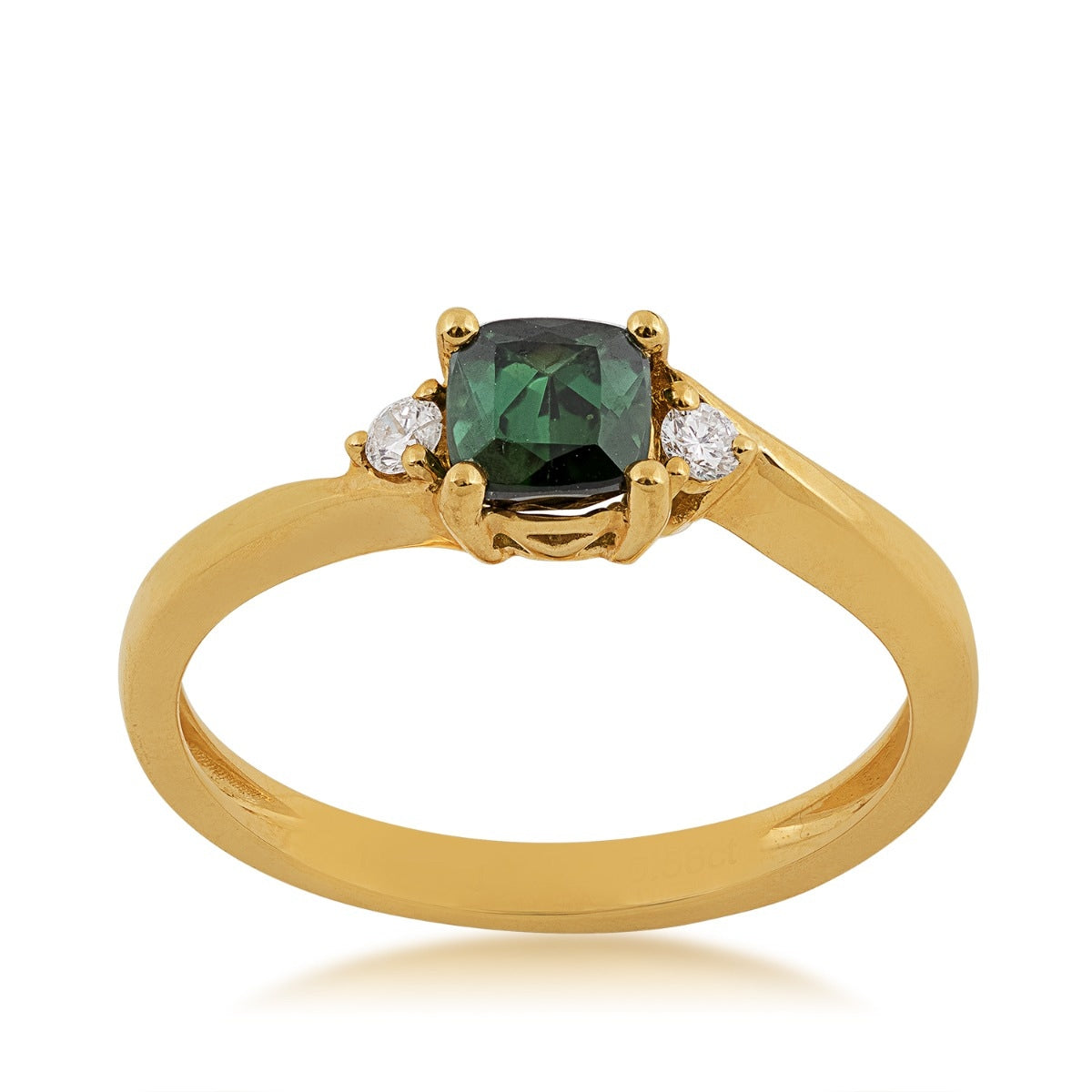 Cushion Green Tourmaline & Diamond Accent Ring in 14K Yellow Gold