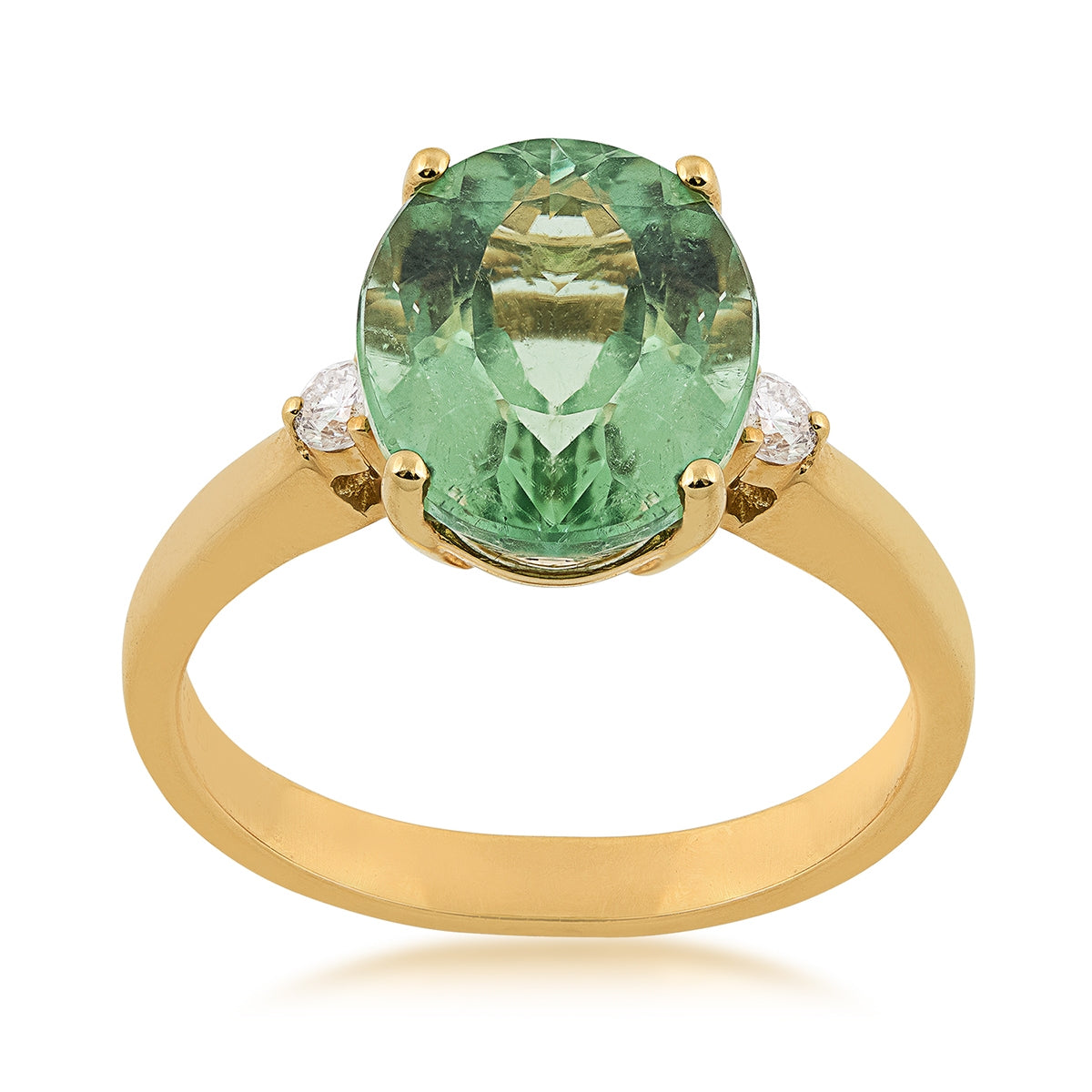 Oval Green Tourmaline & 1/8 ct. tw. Diamond Ring in 14K Yellow Gold