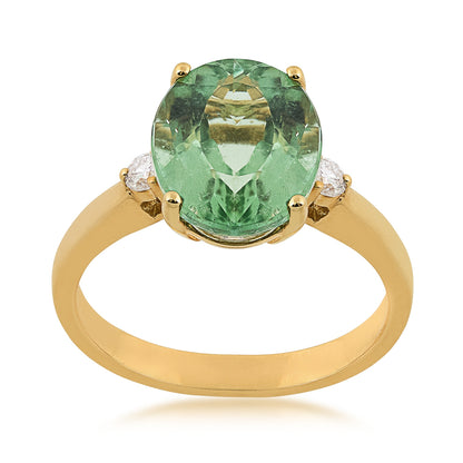 Oval Green Tourmaline & 1/8 ct. tw. Diamond Ring in 14K Yellow Gold