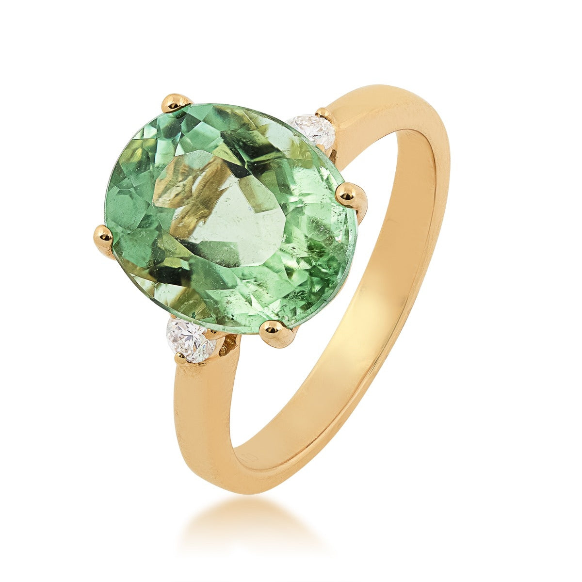Oval Green Tourmaline & 1/8 ct. tw. Diamond Ring in 14K Yellow Gold front view