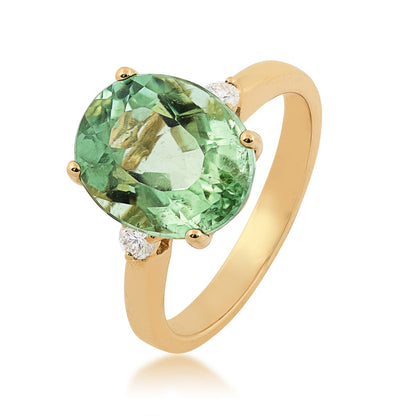 Oval Green Tourmaline & 1/8 ct. tw. Diamond Ring in 14K Yellow Gold front view