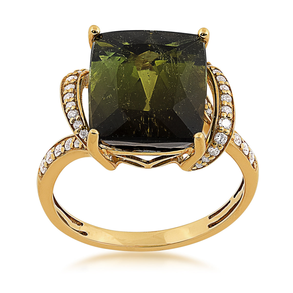 Green Tourmaline & 1/5 ct. tw. Diamond Ring in 14K Yellow Gold