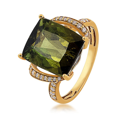 Green Tourmaline & 1/5 ct. tw. Diamond Ring in 14K Yellow Gold front view