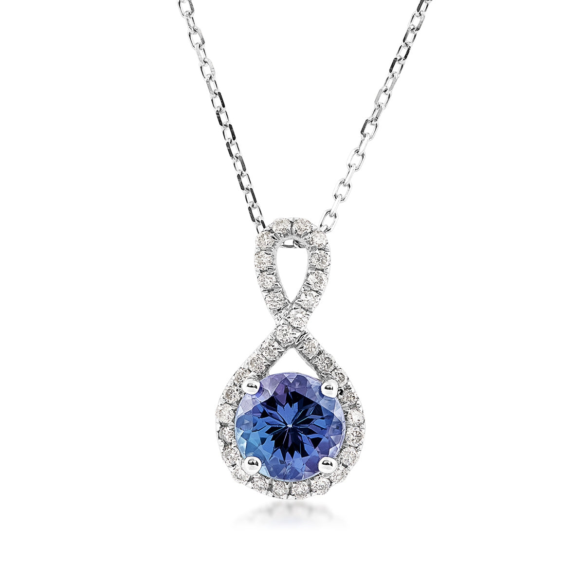 Round Tanzanite & 1/6 ct. tw. Diamond Twist Pendant in 14K White Gold