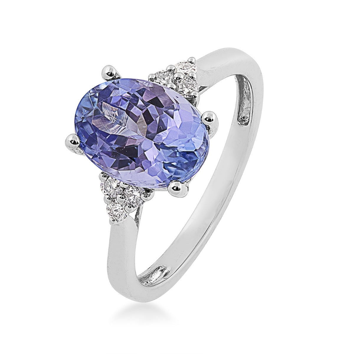 Oval Tanzanite & 1/8 ct. tw. Diamond Ring in 14K White Gold front view