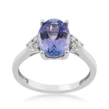 Oval Tanzanite & 1/8 ct. tw. Diamond Ring in 14K White Gold