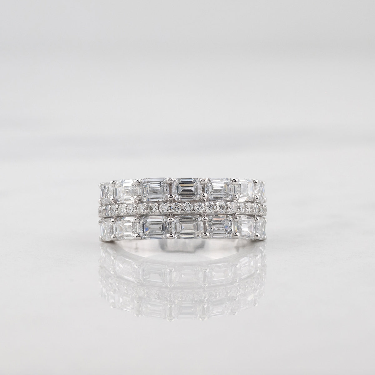 Adamante 3-3/4 ct. tw. Lab-Grown Emerald Cut & Round Diamond Multirow Ring in 14K White Gold full view