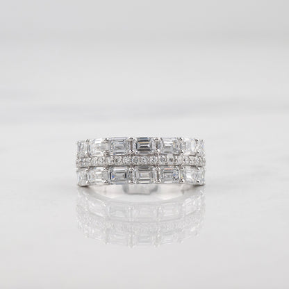 Adamante 3-3/4 ct. tw. Lab-Grown Emerald Cut & Round Diamond Multirow Ring in 14K White Gold full view
