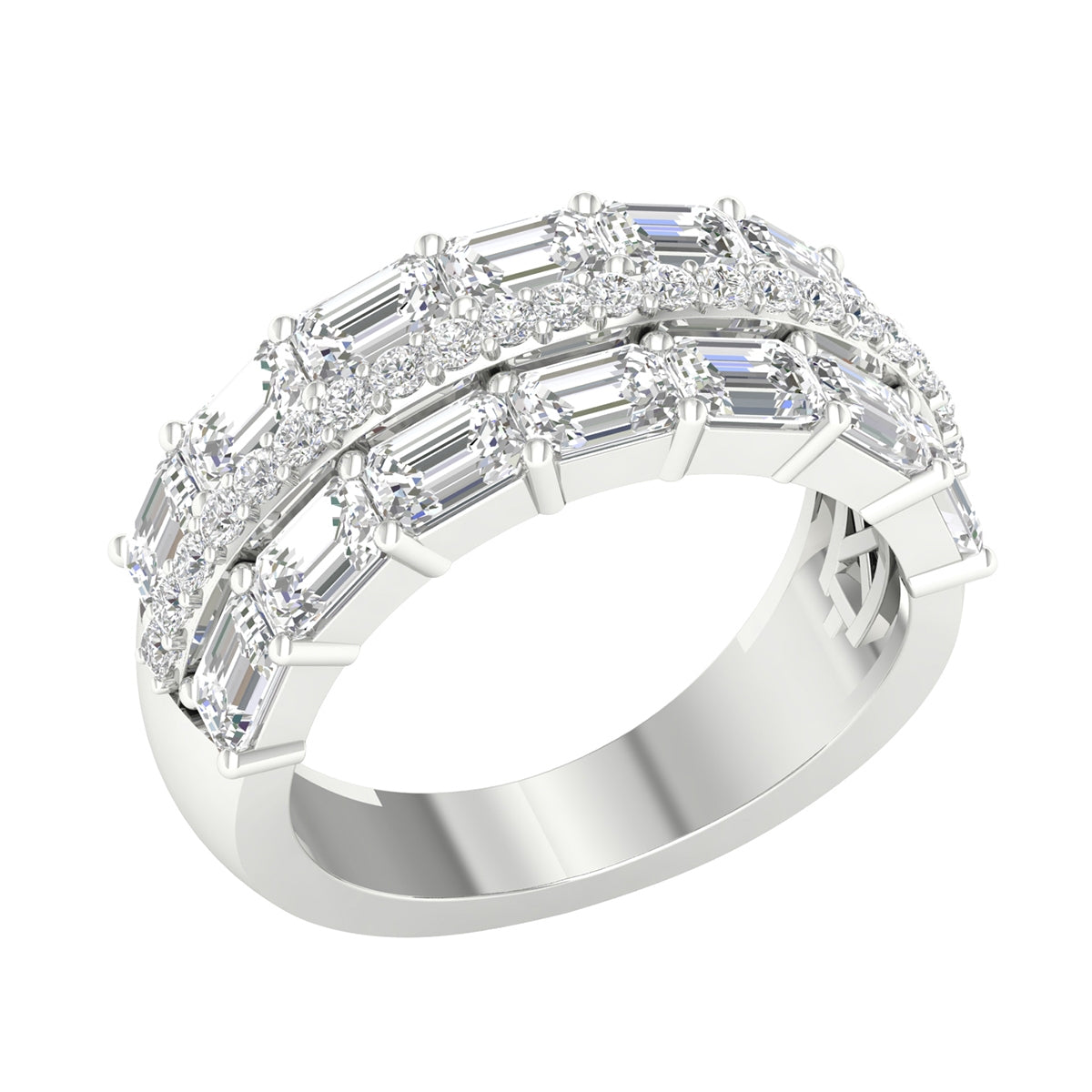 Adamante 3-3/4 ct. tw. Lab-Grown Emerald Cut & Round Diamond Multirow Ring in 14K White Gold front view